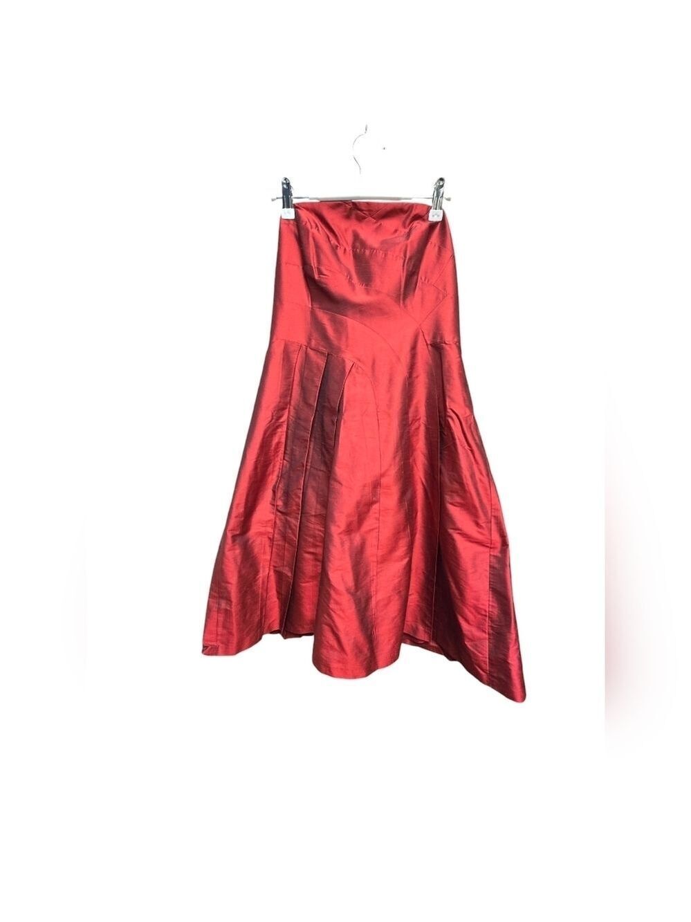 Suzi Chin for Maggy Boutique Red Strapless Silk Midi Dress Size 10